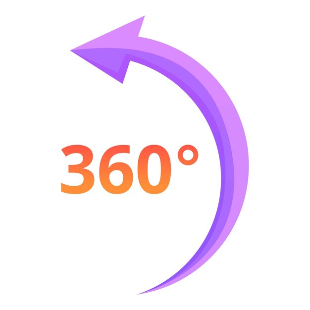 Icono de pictograma de 360 grados Caricatura de icono de vector de pictograma de 360 grados para diseño web aislado sobre fondo blanco