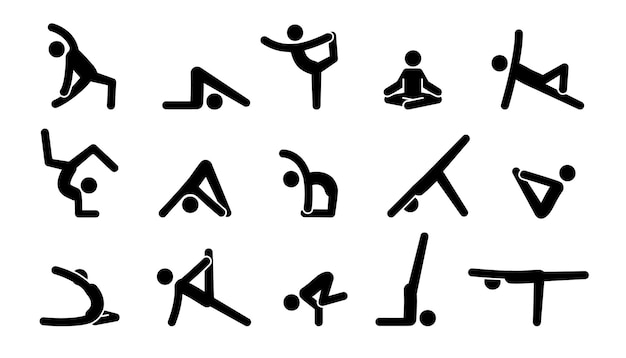 Icono de pictograma de yoga personas Pose de yoga meditar práctica deporte ejercicio pictograma hombre conjunto Salud meditar símbolo