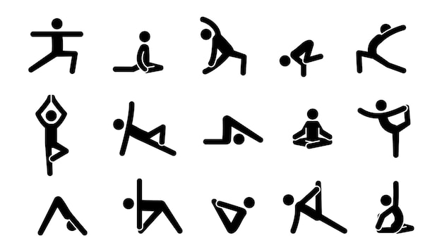 Icono de pictograma de yoga personas Pose de yoga meditar práctica deporte ejercicio pictograma hombre conjunto Salud meditar símbolo