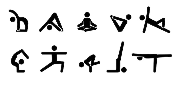 Icono de pictograma de yoga personas pose de yoga meditar práctica deporte ejercicio pictograma hombre conjunto salud meditar símbolo