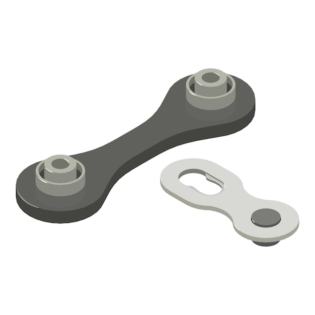 Icono de pieza de reparación vector isométrico Conector de cadena de eslabón lateral del brazo delantero Concepto de reparación de piezas de repuesto de bicicleta