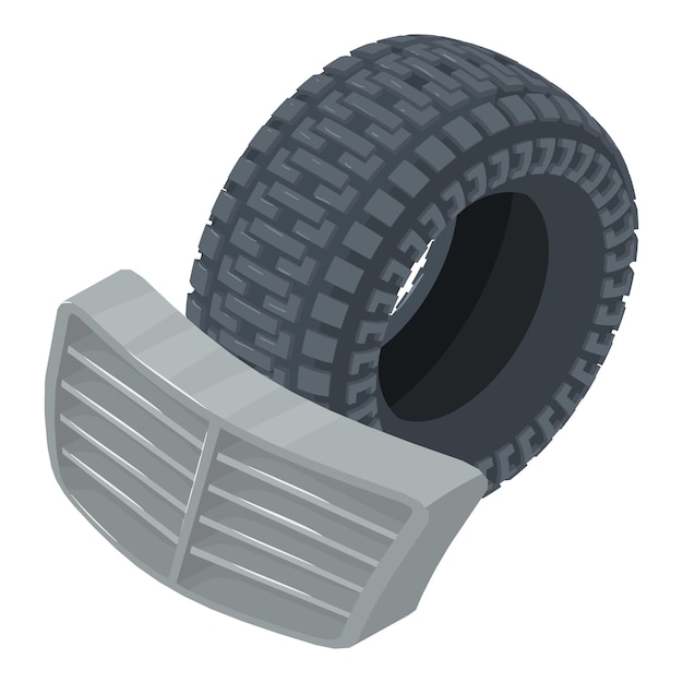 Icono de pieza de repuesto de coche vector isométrico Nuevo icono de conjunto de neumático y parrilla de coche negro Pieza de repuesto automotriz