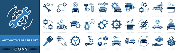 El icono de piezas de repuesto para automóviles Componente de repuesto de piezas de reemplazo para automóviles