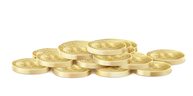 Icono de pila de bitcoin dorado para criptomoneda moneda virtual dinero digital ecash Símbolo de Bitcoin para banca de red fintech y blockchain Ilustración de vector aislado 3d realista