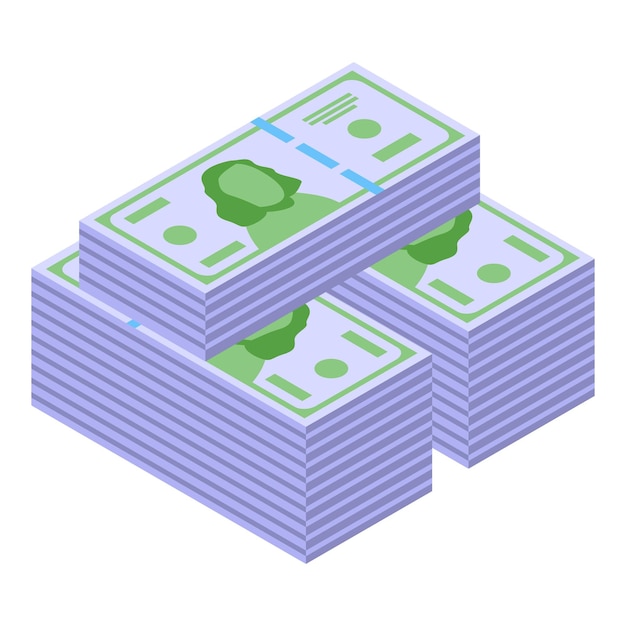 Icono de pila de efectivo en dólares vector isométrico Pila de dinero Moneda del banco