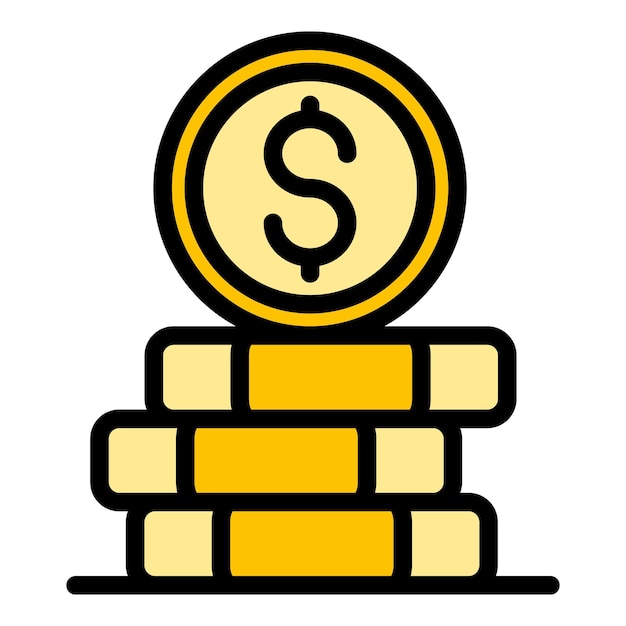 Icono de pila de monedas de dinero Contorno de icono de vector de pila de monedas de dinero color plano aislado