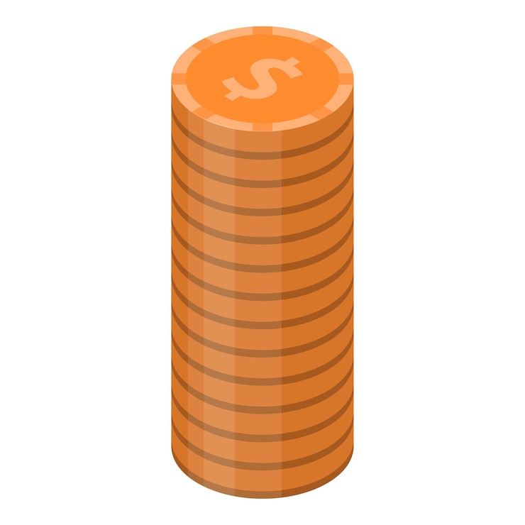 Vector icono de pila de monedas de dólar isométrico del icono de vector de pila de monedas de dólar para diseño web aislado sobre fondo blanco