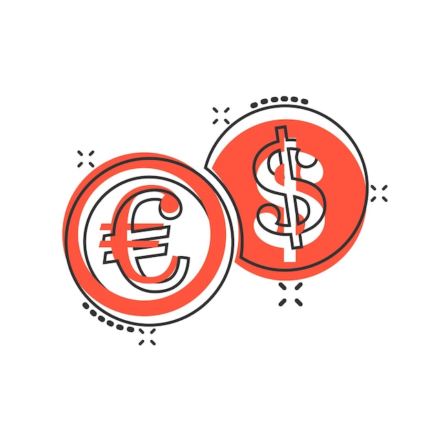 Vector icono de pila de monedas en estilo cómico pictograma de ilustración de dibujos animados de vector de moneda de dólar euro efecto de salpicadura de concepto de negocio apilado de dinero