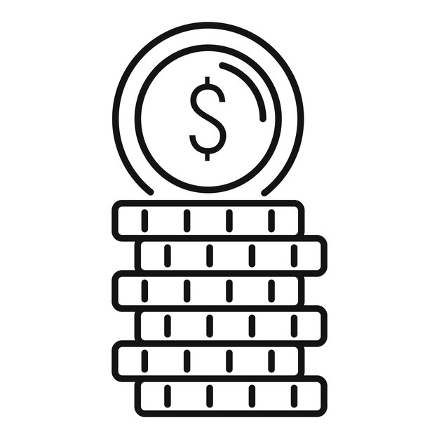 Icono de pila de monedas Icono de vector de pila de monedas de contorno para diseño web aislado sobre fondo blanco