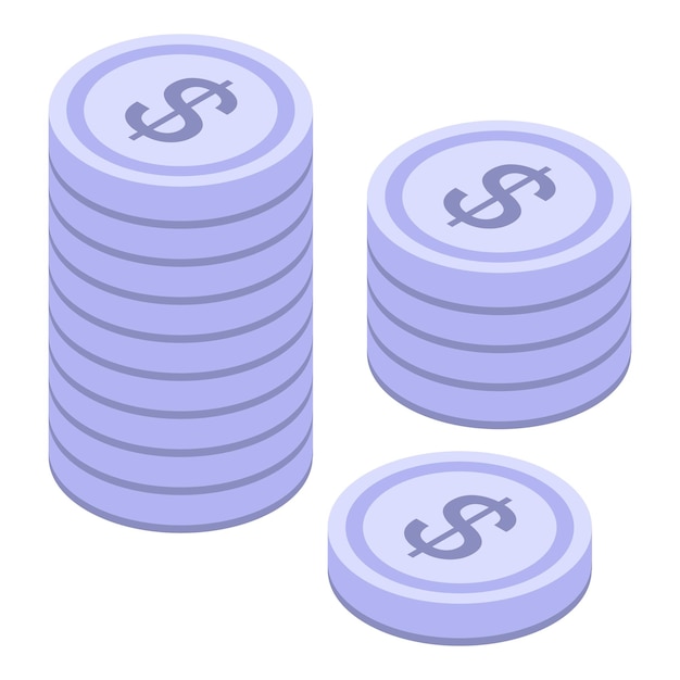 Icono de pila de monedas de plata Isométrico de icono de vector de pila de monedas de plata para diseño web aislado sobre fondo blanco