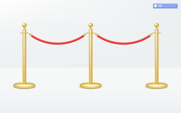 Icono de pilar de alfombra roja símbolo poste dorado rojo barrera cuerda evento vip concepto 3d vector aislado diseño de ilustración pastel de dibujos animados estilo mínimo puede usarse para aplicación móvil ux ui anuncio impreso