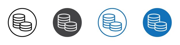Icono de pilas de monedas aislado en un conjunto de vectores de fondo blanco