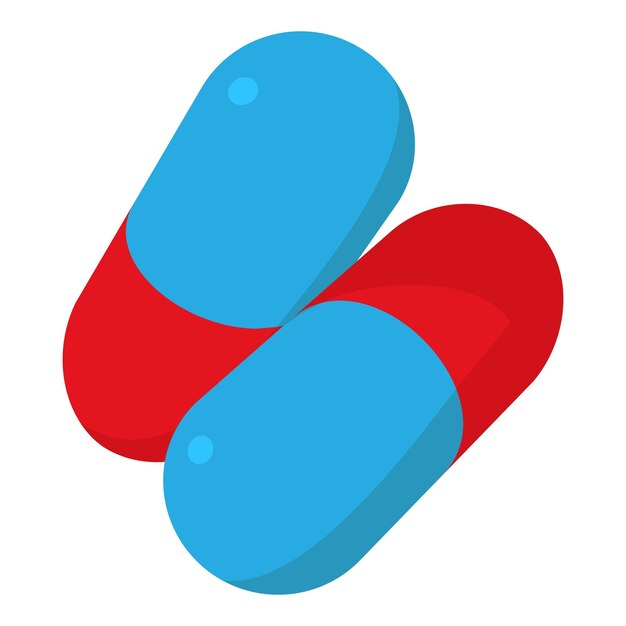 Icono de píldora de cápsula roja y azul Ilustración de dibujos animados de icono de vector de píldora de cápsula roja y azul para web