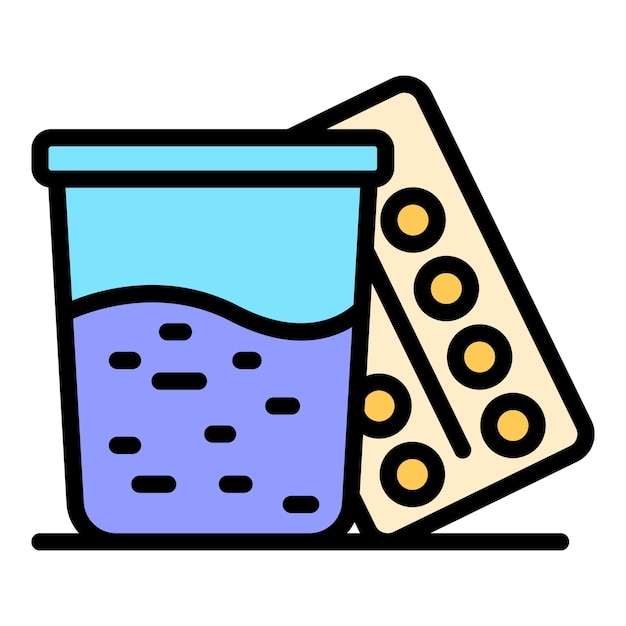 El icono de la píldora de vidrio de agua El contorno del icono vectorial de la píllora de vidro de agua El color es plano y aislado