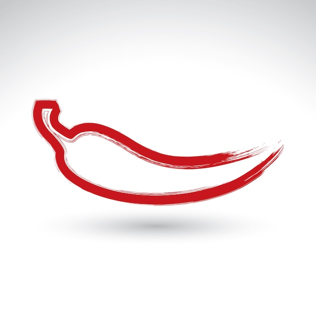 Icono de pimienta picante roja vector simple pintado a mano aislado sobre fondo blanco, símbolo de pimiento ardiente mexicano, creado con un pincel de tinta real dibujado a mano escaneado y vectorizado.