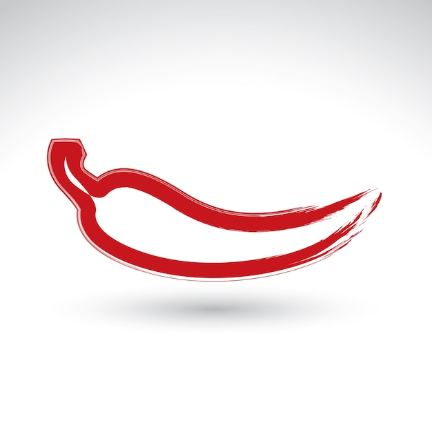 Icono de pimienta picante roja vector simple pintado a mano aislado sobre fondo blanco, símbolo de pimiento ardiente mexicano, creado con un pincel de tinta real dibujado a mano escaneado y vectorizado.