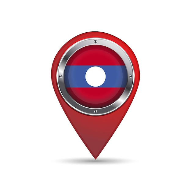 Icono de pin 3D con la bandera de Laos dentro de la imagen vectorial