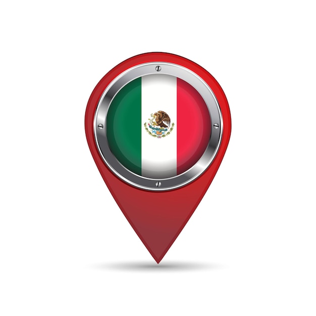 Icono de pin 3d con la bandera de méxico dentro de la imagen vectorial