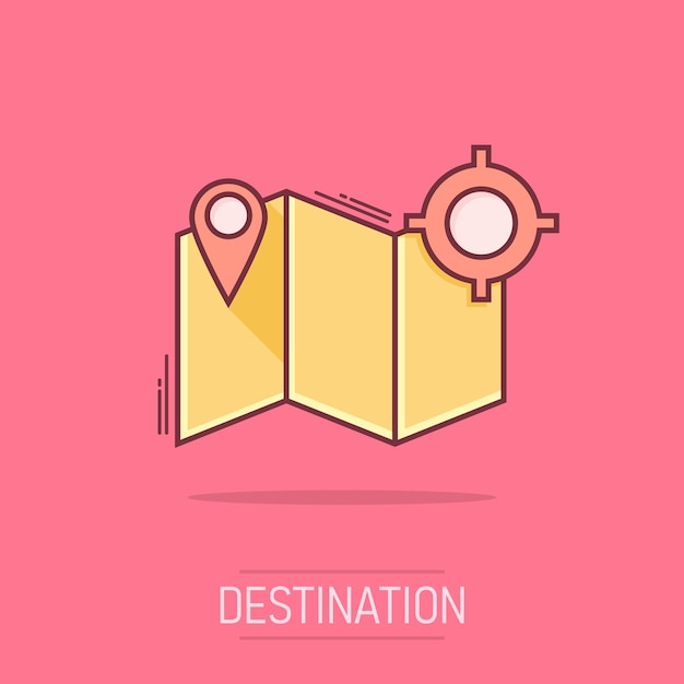 Icono de pin de mapa de dibujos animados en estilo cómic Pictograma de ilustración de gps de ubicación Concepto de negocio de bienvenida de signo de destino
