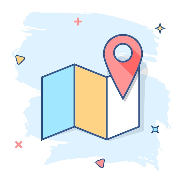 Icono de pin de mapa de dibujos animados en estilo cómic Pictograma de ilustración de gps de ubicación Concepto de negocio de bienvenida de signo de destino