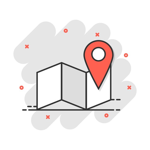 Icono de pin de mapa de dibujos animados en estilo cómic Pictograma de ilustración de gps de ubicación Concepto de negocio de bienvenida de signo de destino