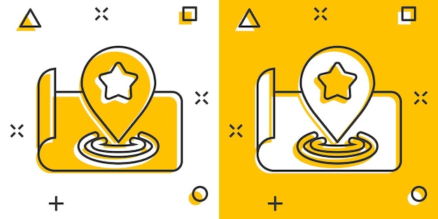 Icono de pin de mapa en estilo cómico Ilustración de vector de dibujos animados de navegación GPS sobre fondo blanco aislado Localice el concepto de negocio de efecto de salpicadura de posición
