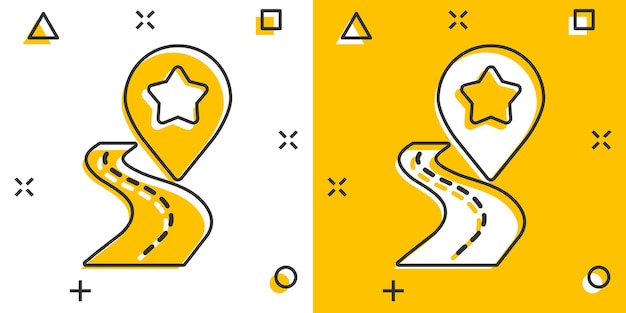 Icono de pin de mapa en estilo cómico Ilustración de vector de dibujos animados de navegación GPS sobre fondo blanco aislado Localice el concepto de negocio de efecto de salpicadura de posición