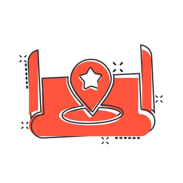 Icono de pin de mapa en estilo cómico Ilustración de vector de dibujos animados de navegación GPS sobre fondo blanco aislado Localice el concepto de negocio de efecto de salpicadura de posición
