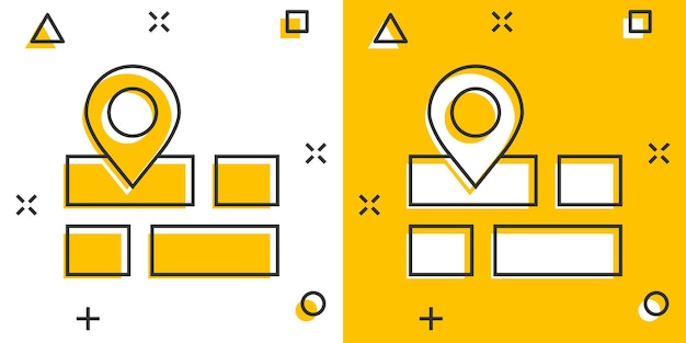 Icono de pin de mapa en estilo cómico Ilustración de vector de dibujos animados de navegación GPS sobre fondo blanco aislado Localice el concepto de negocio de efecto de salpicadura de posición