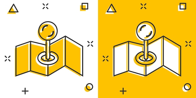 Icono de pin de mapa en estilo cómico ilustración de vector de dibujos animados de navegación gps sobre fondo blanco aislado localice el concepto de negocio de efecto de salpicadura de posición