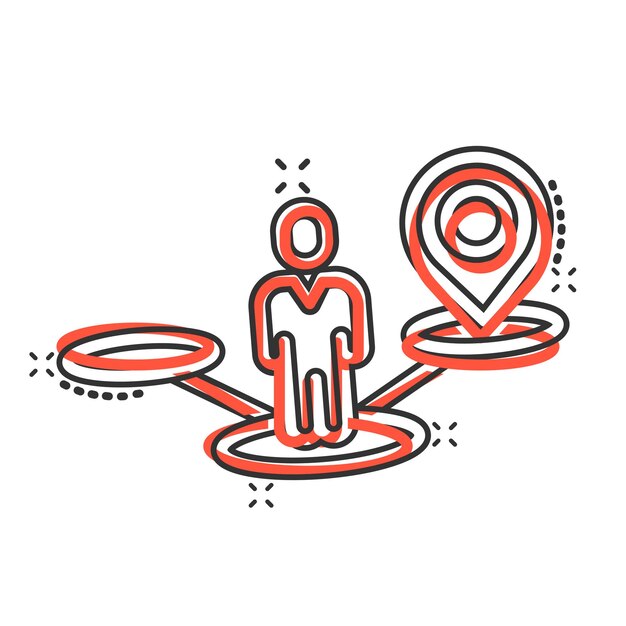 Icono de pin de mapa en estilo cómico Ilustración de vector de dibujos animados de navegación GPS sobre fondo blanco aislado Localice el concepto de negocio de efecto de salpicadura de posición