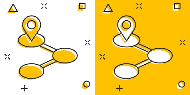 Icono de pin de mapa en estilo cómico Ilustración de vector de dibujos animados de navegación GPS sobre fondo blanco aislado Localice el concepto de negocio de efecto de salpicadura de posición