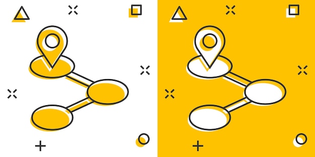 Icono de pin de mapa en estilo cómico ilustración de vector de dibujos animados de navegación gps sobre fondo blanco aislado localice el concepto de negocio de efecto de salpicadura de posición