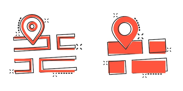 Icono de pin de mapa en estilo cómico Ilustración de vector de dibujos animados de navegación GPS sobre fondo blanco aislado Localice el concepto de negocio de efecto de salpicadura de posición