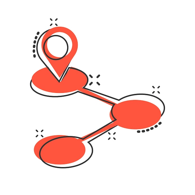 Icono de pin de mapa en estilo cómico Ilustración de vector de dibujos animados de navegación GPS sobre fondo blanco aislado Localice el concepto de negocio de efecto de salpicadura de posición