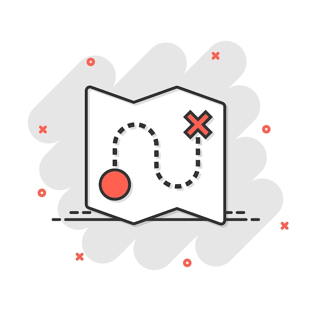 Icono de pin de mapa en estilo cómico Ilustración de vector de dibujos animados de navegación GPS sobre fondo blanco aislado Localizar posición efecto de salpicadura concepto de negocio