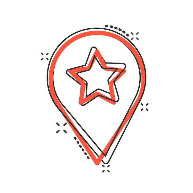 Icono de pin de mapa en estilo cómico Ilustración de vector de dibujos animados de navegación GPS sobre fondo blanco aislado Localizar posición efecto de salpicadura concepto de negocio