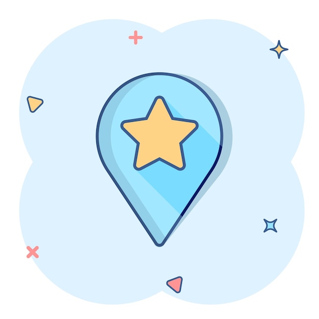 Icono de pin de mapa en estilo cómico Ilustración de vector de dibujos animados de navegación GPS sobre fondo blanco aislado Localizar posición efecto de salpicadura concepto de negocio