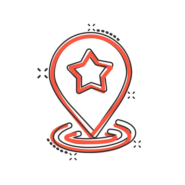 Icono de pin de mapa en estilo cómico Ilustración de vector de dibujos animados de navegación GPS sobre fondo blanco aislado Localizar posición efecto de salpicadura concepto de negocio