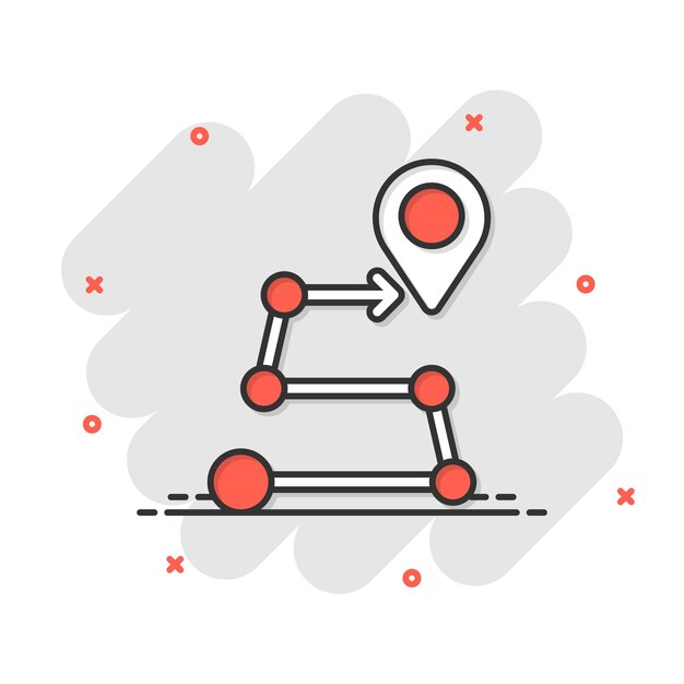 Icono de pin de mapa en estilo cómico Ilustración de vector de dibujos animados de navegación GPS sobre fondo blanco aislado Localizar posición efecto de salpicadura concepto de negocio