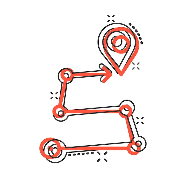 Icono de pin de mapa en estilo cómico Ilustración de vector de dibujos animados de navegación GPS sobre fondo blanco aislado Localizar posición efecto de salpicadura concepto de negocio