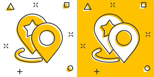 Icono de pin de mapa en estilo cómico Ilustración de vector de dibujos animados de navegación GPS sobre fondo blanco aislado Localizar posición efecto de salpicadura concepto de negocio