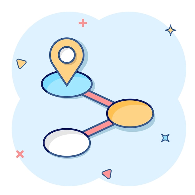 Icono de pin de mapa en estilo cómico Ilustración de vector de dibujos animados de navegación GPS sobre fondo blanco aislado Localizar posición efecto de salpicadura concepto de negocio