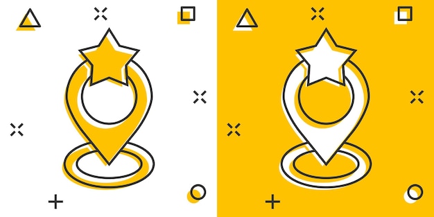 Icono de pin de mapa en estilo cómico Ilustración de vector de dibujos animados de navegación GPS sobre fondo blanco aislado Localizar posición efecto de salpicadura concepto de negocio