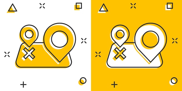 Icono de pin de mapa en estilo cómico Ilustración de vector de dibujos animados de navegación GPS sobre fondo blanco aislado Localizar posición efecto de salpicadura concepto de negocio