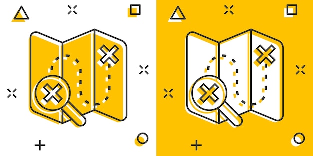 Icono de pin de mapa en estilo cómico Ilustración de vector de dibujos animados de navegación GPS sobre fondo blanco aislado Localizar posición efecto de salpicadura concepto de negocio
