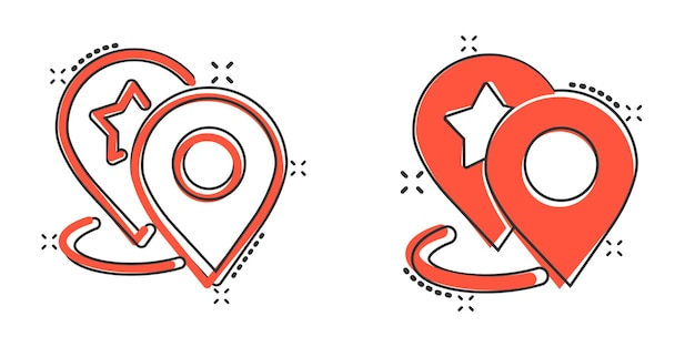 Icono de pin de mapa en estilo cómico Ilustración de vector de dibujos animados de navegación GPS sobre fondo blanco aislado Localizar posición efecto de salpicadura concepto de negocio
