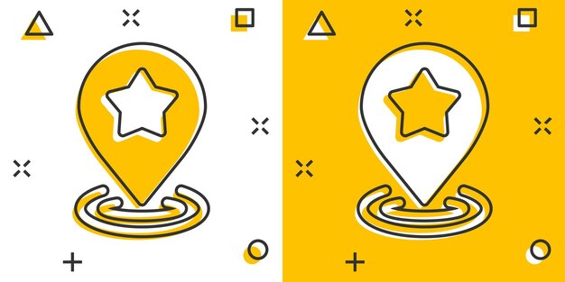 Icono de pin de mapa en estilo cómico Ilustración de vector de dibujos animados de navegación GPS sobre fondo blanco aislado Localizar posición efecto de salpicadura concepto de negocio
