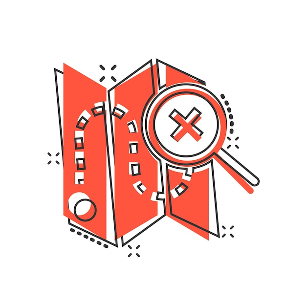 Icono de pin de mapa en estilo cómico Ilustración de vector de dibujos animados de navegación GPS sobre fondo blanco aislado Localizar posición efecto de salpicadura concepto de negocio