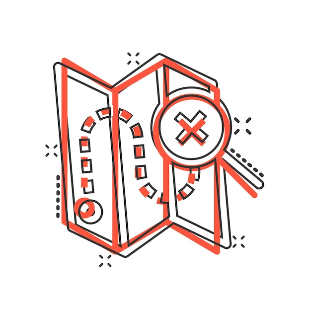 Icono de pin de mapa en estilo cómico Ilustración de vector de dibujos animados de navegación GPS sobre fondo blanco aislado Localizar posición efecto de salpicadura concepto de negocio